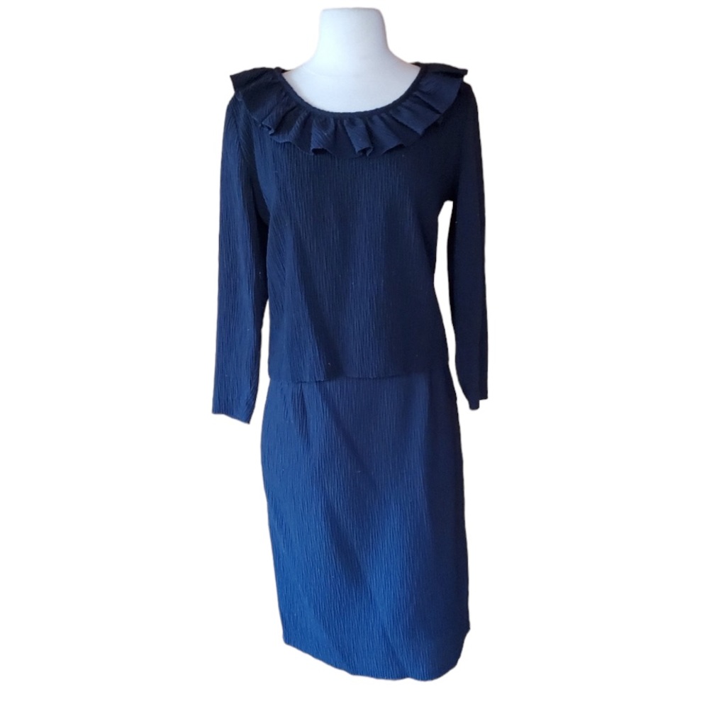 1950s Donna Johny? Black, Ribbed Skirt‎ Set
